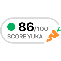 Officiële badge die een Yuka-score van 86 op 100 aangeeft met een groene stip en wortel.