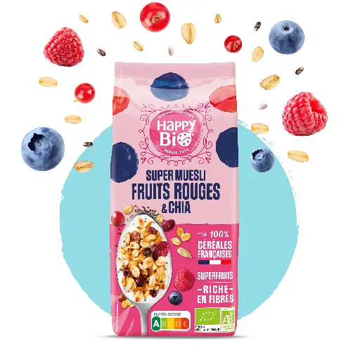 [HBMUESLICHIA] HAPPY BIO muesli chia et fruits rouges 375 gr