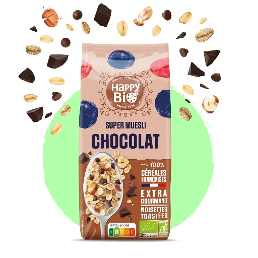 [HBMUESLICHOCO] HAPPY BIO muesli chocolade 375 g